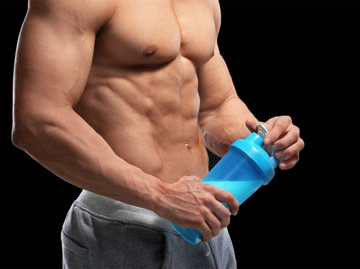 a man with a protein supplement