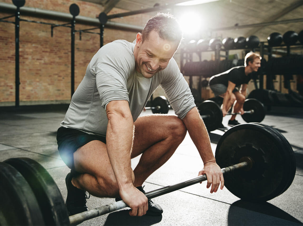 man aged 40+, strength training