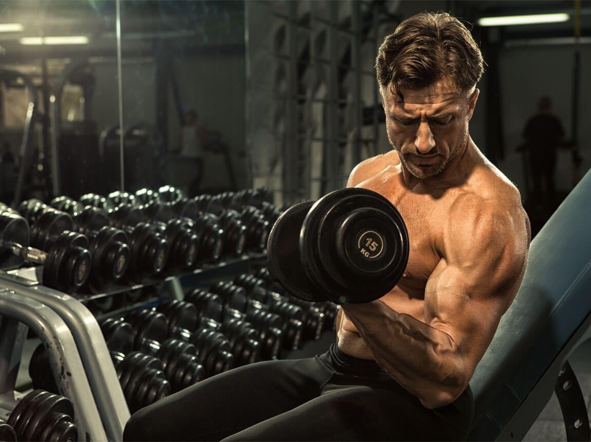 man aged 40+, strength training