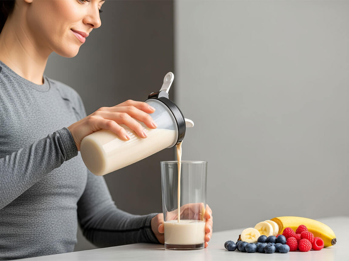 woman with a protein shake
