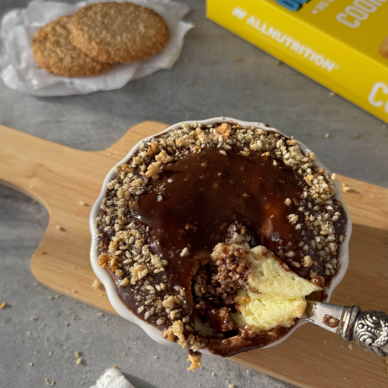 single-serving cheesecake on a biscuit base