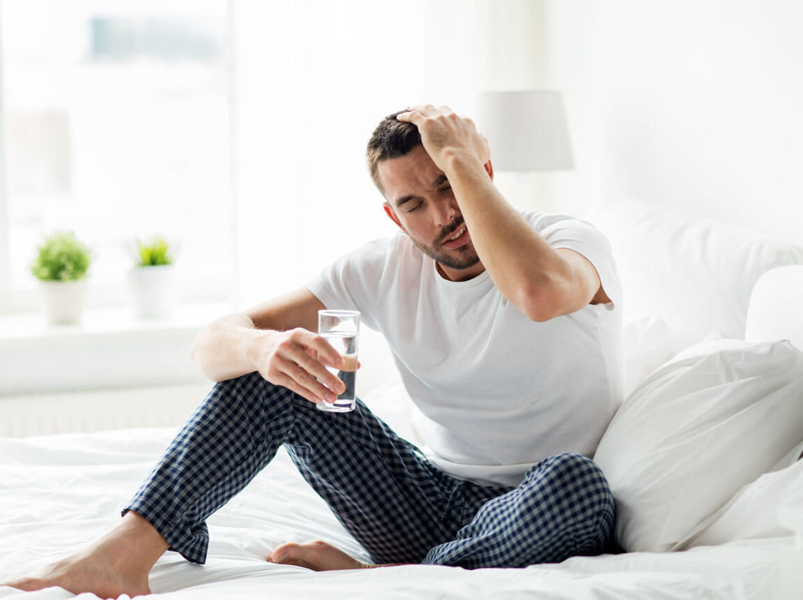 a man with a hangover