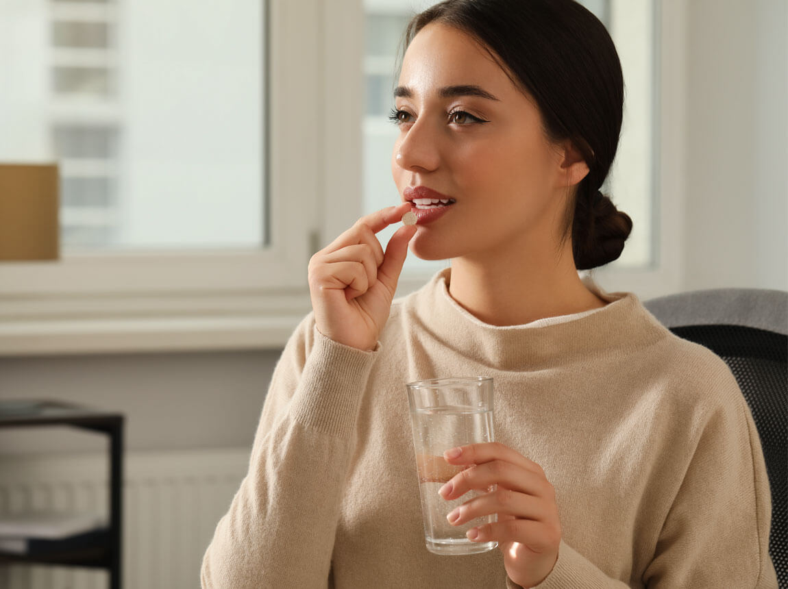 woman with magnesium capsule