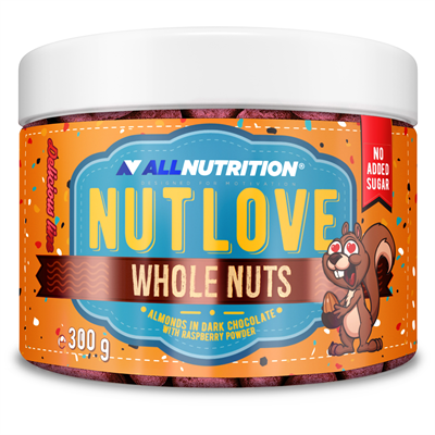 NUTLOVE WHOLENUTS ALMONDS IN DARK CHOCOLATE WITH RASPBERRY